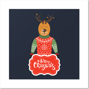 Merry Christmas Reindeer Posters and Art